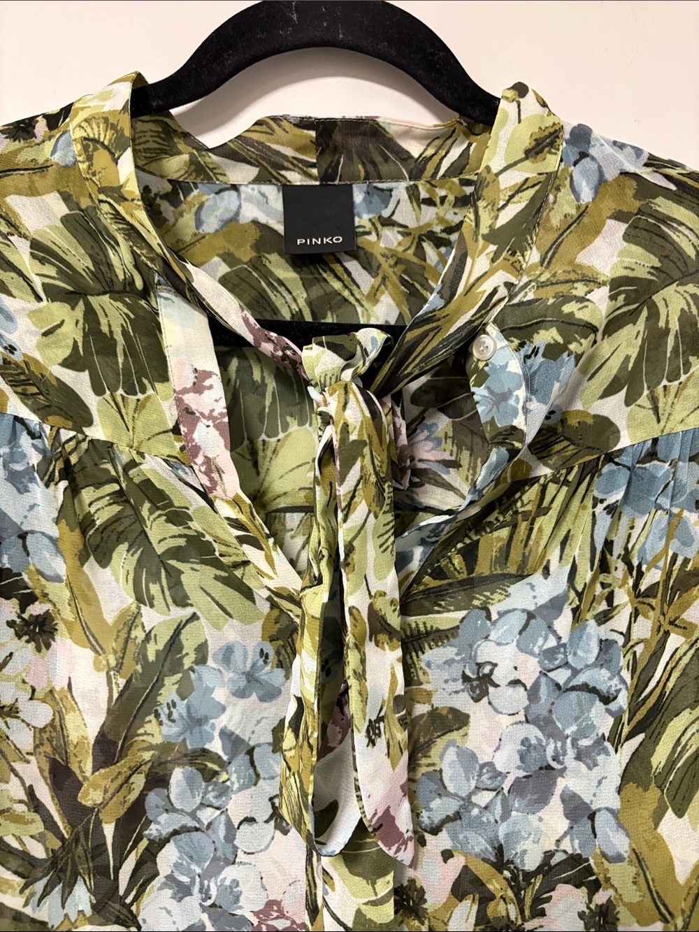 Pinko Green Multi Floral Tie-Neck Blouse - Picture 3 of 8